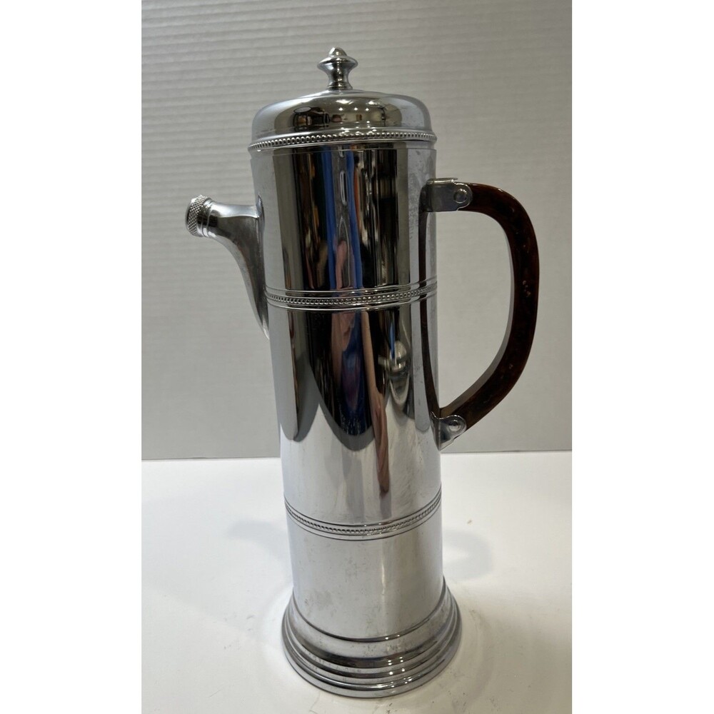 Art Deco Farber Bros Chrome Cocktail Shaker Bakelite Brown Handle Krome Kraft